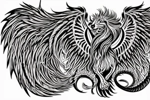 lion dragon shaman pegasus
 mystical
 lions mane
dragons wings
dragons feet
abstract negative space
dark
hallucinogenic
Divinely Illuminated tattoo idea