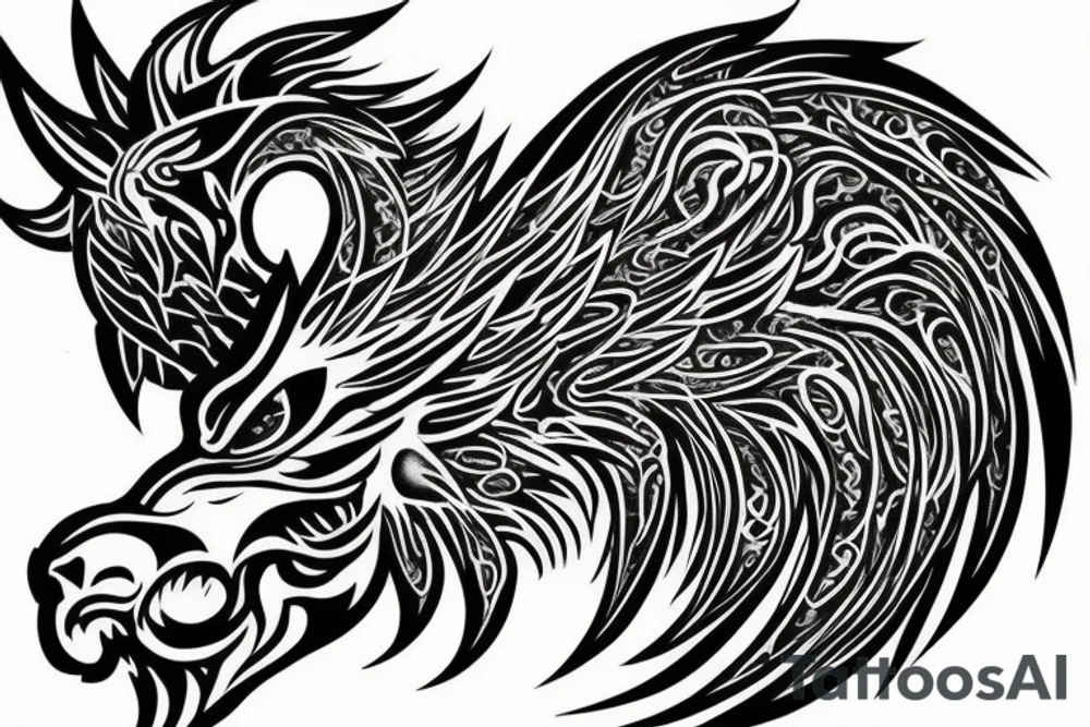 lion dragon shaman pegasus
 mystical
 lions mane
dragons wings
dragons feet
abstract negative space
dark
hallucinogenic
Divinely Illuminated tattoo idea