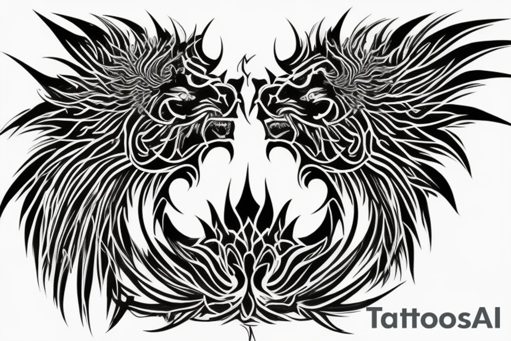 lion dragon shaman pegasus
 mystical
 lions mane
dragons wings
dragons feet
abstract negative space
dark
hallucinogenic
Divinely Illuminated
Fortune telling tattoo idea