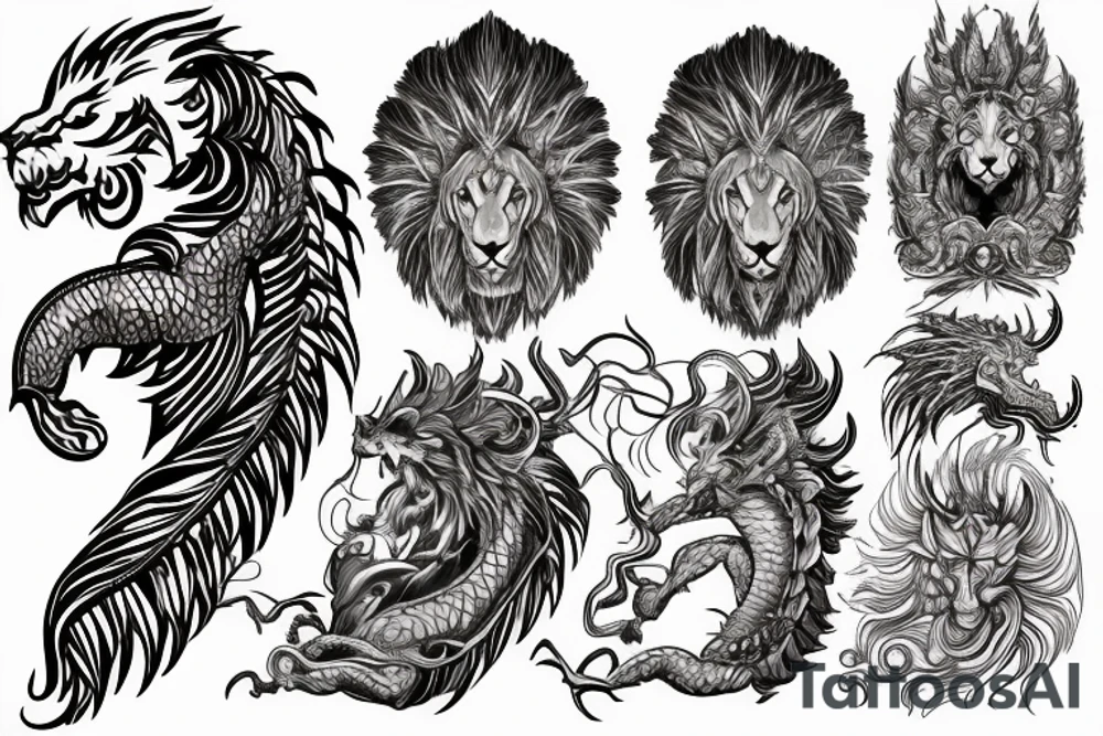 lion dragon shaman pegasus
 mystical
 lions mane
dragons wings
dragons feet
abstract negative space
dark
hallucinogenic
Fortune teller
Chrystal ball
Orbuculum tattoo idea