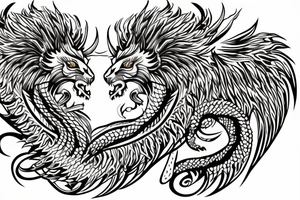 lion dragon shaman pegasus
 mystical
 lions mane
dragons wings
dragons feet
abstract negative space
dark
hallucinogenic
Fortune teller
Chrystal ball
Orbuculum tattoo idea