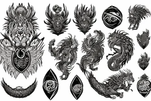 lion dragon shaman pegasus
 mystical
 lions mane
dragons wings
dragons feet
abstract negative space
dark
hallucinogenic
Fortune teller
Chrystal ball
Orbuculum tattoo idea