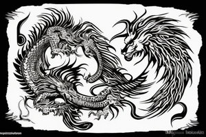 lion dragon shaman pegasus
 mystical
 lions mane
dragons wings
dragons feet
abstract negative space
dark
hallucinogenic
Fortune teller
Chrystal ball
Orbuculum tattoo idea