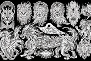 lion dragon shaman pegasus
 mystical
 lions mane
dragons wings
dragons feet
abstract negative space
dark
hallucinogenic
Fortune teller
Chrystal ball
Orbuculum tattoo idea