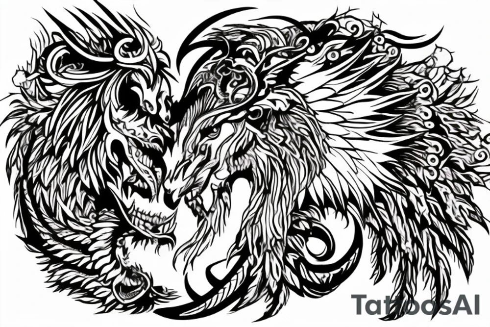 lion dragon shaman pegasus
 mystical
 lions mane
dragons wings
dragons feet
abstract negative space
dark
hallucinogenic
Fortune teller
Chrystal ball
Orbuculum tattoo idea