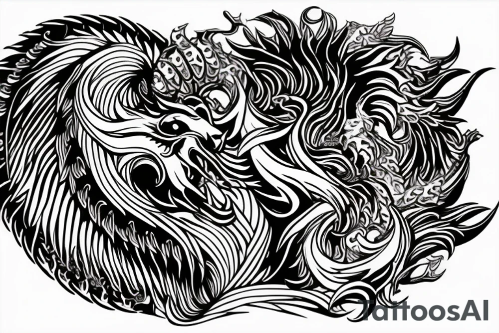 lion dragon shaman pegasus
 mystical
 lions mane
dragons wings
dragons feet
abstract negative space
dark
hallucinogenic
Fortune teller
Chrystal ball
Orbuculum tattoo idea