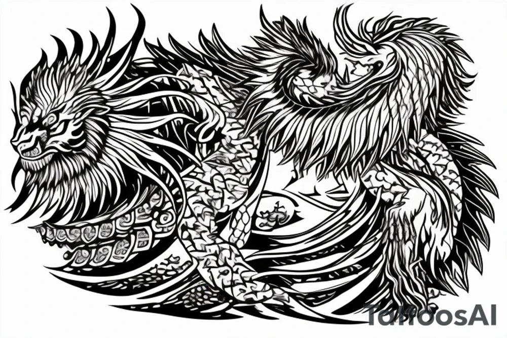 lion dragon shaman pegasus
 mystical
 lions mane
dragons wings
dragons feet
abstract negative space
dark
hallucinogenic
Fortune teller
Chrystal ball
Orbuculum tattoo idea