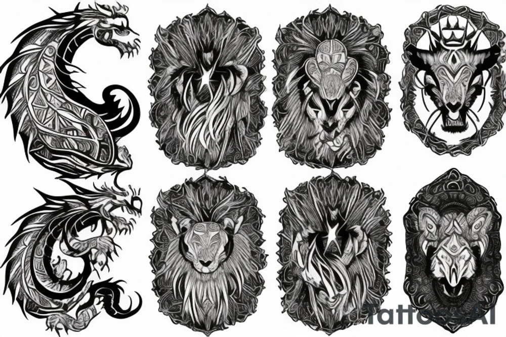lion dragon shaman pegasus
 mystical
 lions mane
dragons wings
dragons feet
abstract negative space
dark
hallucinogenic
Fortune teller
Chrystal ball
Orbuculum tattoo idea
