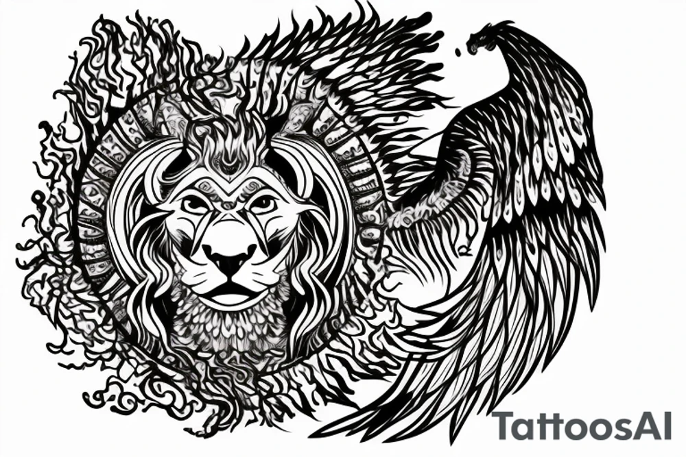 lion dragon shaman pegasus
 mystical
 lions mane
dragons wings
dragons feet
abstract negative space
dark
hallucinogenic
Fortune teller
Chrystal ball
Orbuculum tattoo idea