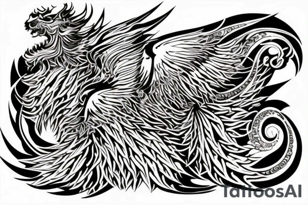 Lion dragon shaman Pegasus
 mystical
 lions mane
dragons wings
dragons feet
abstract negative space
dark
hallucinogenic
Fortune teller
Chrystal ball
Orbuculum tattoo idea