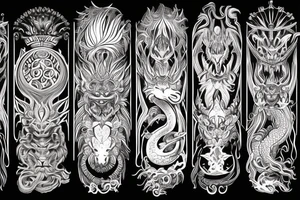 Lion dragon shaman Pegasus
 mystical
 lions mane
dragons wings
dragons feet
abstract negative space
dark
hallucinogenic
Fortune teller
Chrystal ball
Orbuculum tattoo idea