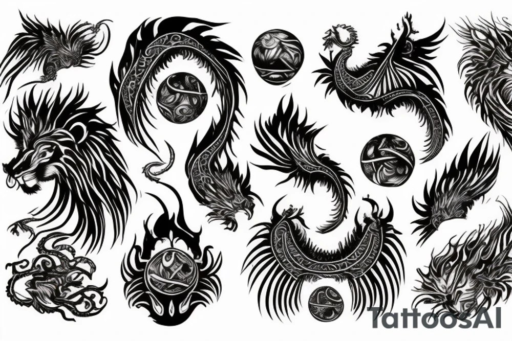 Lion dragon shaman Pegasus
 mystical
 lions mane
dragons wings
dragons feet
abstract negative space
dark
hallucinogenic
Fortune teller
Chrystal ball
Orbuculum tattoo idea