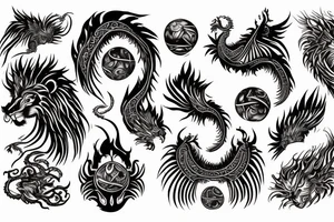 Lion dragon shaman Pegasus
 mystical
 lions mane
dragons wings
dragons feet
abstract negative space
dark
hallucinogenic
Fortune teller
Chrystal ball
Orbuculum tattoo idea