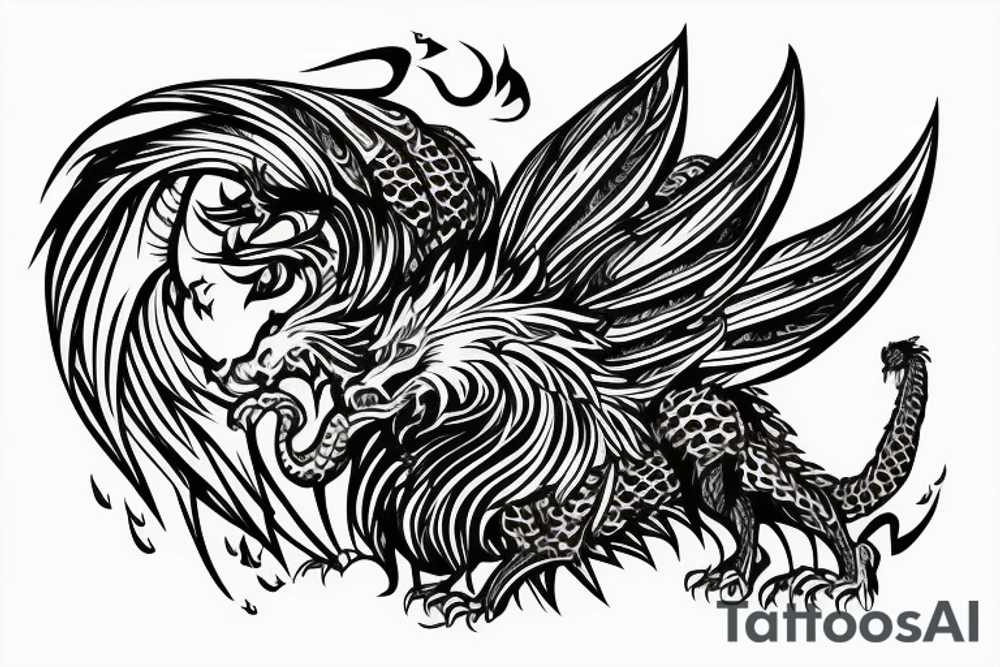 Lion dragon shaman Pegasus
 mystical
 lions mane
dragons wings
dragons feet
abstract negative space
dark
hallucinogenic
Fortune teller
Chrystal ball
Orbuculum tattoo idea