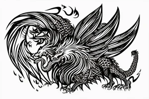 Lion dragon shaman Pegasus
 mystical
 lions mane
dragons wings
dragons feet
abstract negative space
dark
hallucinogenic
Fortune teller
Chrystal ball
Orbuculum tattoo idea