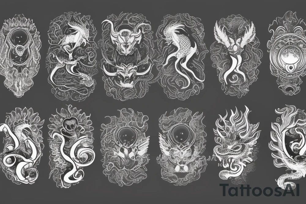 Lion dragon shaman Pegasus
 mystical
 lions mane
dragons wings
dragons feet
abstract negative space
dark
hallucinogenic
Fortune teller
Chrystal ball
Orbuculum tattoo idea