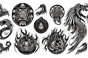 Lion dragon shaman Pegasus
 mystical
 lions mane
dragons wings
dragons feet
abstract negative space
dark
hallucinogenic
Fortune teller
Chrystal ball
Orbuculum tattoo idea