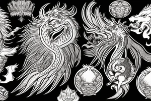 Lion dragon shaman Pegasus
 mystical
 lions mane
dragons wings
dragons feet
abstract negative space
dark
hallucinogenic
Fortune teller
Chrystal ball
Orbuculum tattoo idea