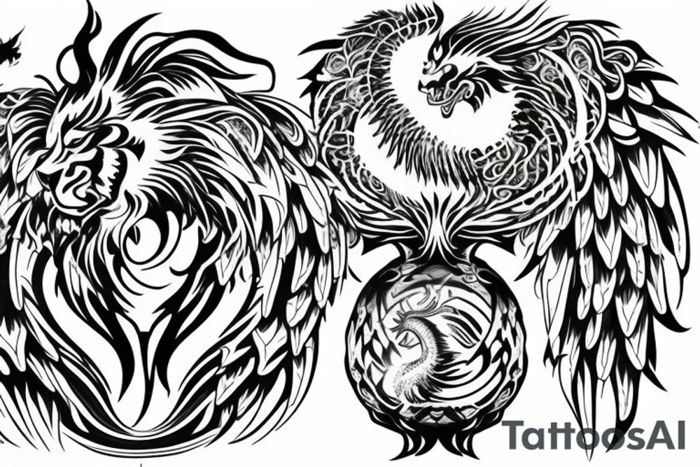 Lion dragon shaman Pegasus
 mystical
 lions mane
dragons wings
dragons feet
abstract negative space
dark
hallucinogenic
Fortune teller
Chrystal ball
Orbuculum tattoo idea