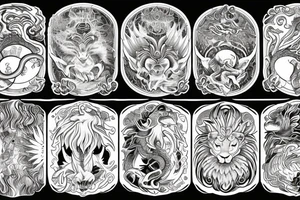 Lion dragon shaman Pegasus
 mystical
 lions mane
dragons wings
dragons feet
abstract negative space
dark
hallucinogenic
Fortune teller
Chrystal ball
Orbuculum
yin yang tattoo idea