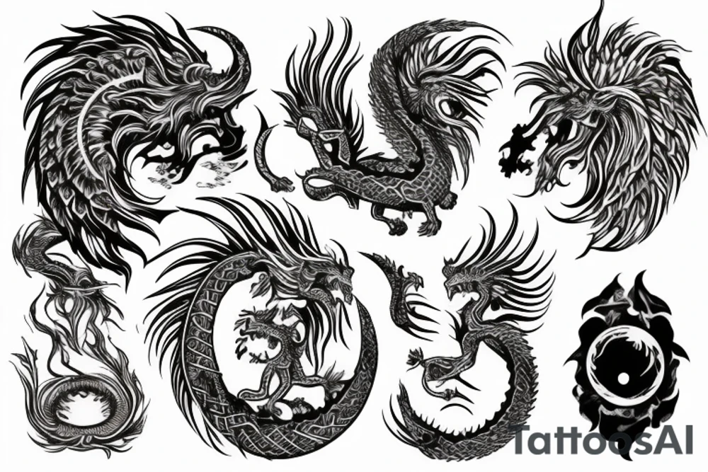 Lion dragon shaman Pegasus
 mystical
 lions mane
dragons wings
dragons feet
abstract negative space
dark
hallucinogenic
Fortune teller
Chrystal ball
Orbuculum
yin yang tattoo idea