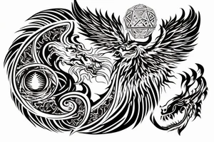 Lion dragon shaman Pegasus
 mystical
 lions mane
dragons wings
dragons feet
abstract negative space
dark
hallucinogenic
Fortune teller
Chrystal ball
Orbuculum
yin yang tattoo idea
