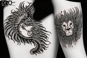 Lion dragon shaman Pegasus
 mystical
 lions mane
dragons wings
dragons feet
abstract negative space
dark
hallucinogenic
Fortune teller
Chrystal ball
Orbuculum
yin yang tattoo idea