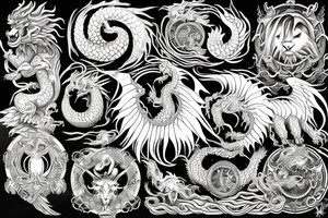 Lion dragon shaman Pegasus
 mystical
 lions mane
dragons wings
dragons feet
abstract negative space
dark
hallucinogenic
Fortune teller
Chrystal ball
Orbuculum
yin yang tattoo idea