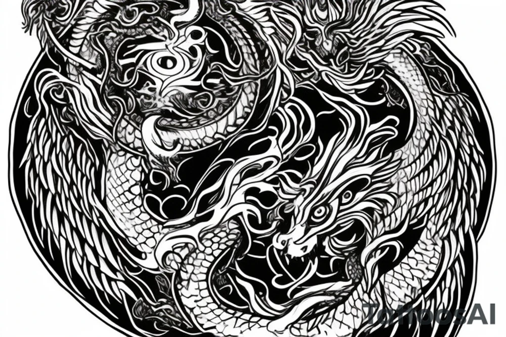 Lion dragon shaman Pegasus
 mystical
 lions mane
dragons wings
dragons feet
abstract negative space
dark
hallucinogenic
Fortune teller
Chrystal ball
Orbuculum
yin yang tattoo idea