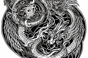 Lion dragon shaman Pegasus
 mystical
 lions mane
dragons wings
dragons feet
abstract negative space
dark
hallucinogenic
Fortune teller
Chrystal ball
Orbuculum
yin yang tattoo idea