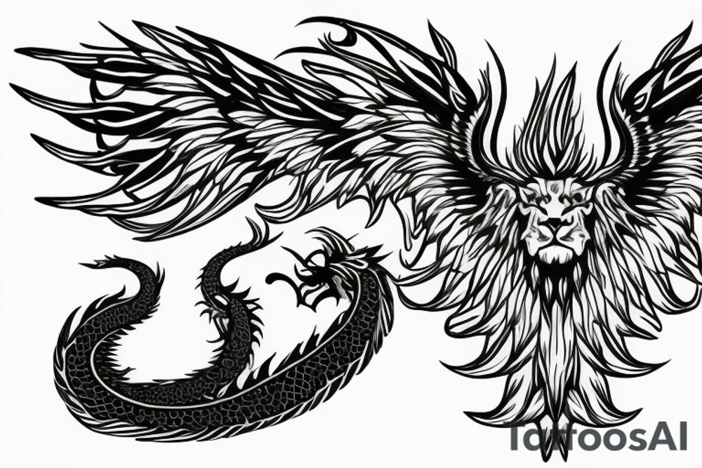 Lion dragon shaman Pegasus
 mystical
 lions mane
dragons wings
dragons feet
abstract negative space
dark
hallucinogenic
Fortune teller
Chrystal ball
Orbuculum tattoo idea