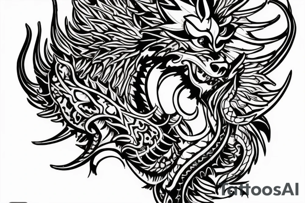 Lion dragon shaman Pegasus
 mystical
 lions mane
dragons wings
dragons feet
abstract negative space
dark
hallucinogenic
Fortune teller
Chrystal ball
Orbuculum tattoo idea