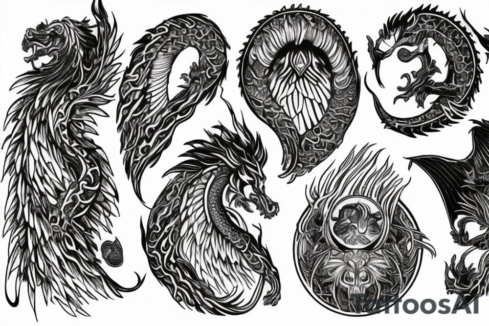 Lion dragon shaman Pegasus
 mystical
 lions mane
dragons wings
dragons feet
abstract negative space
dark
hallucinogenic
Fortune teller
Chrystal ball
Orbuculum tattoo idea