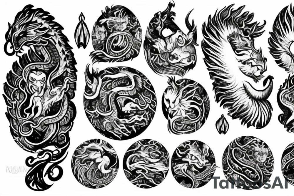 Lion dragon shaman Pegasus
 mystical
 lions mane
dragons wings
dragons feet
abstract negative space
dark
hallucinogenic
Fortune teller
Chrystal ball
Orbuculum tattoo idea