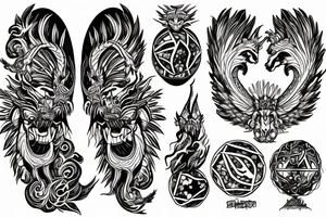 Lion dragon shaman Pegasus
 mystical
 lions mane
dragons wings
dragons feet
abstract negative space
dark
hallucinogenic
Fortune teller
Chrystal ball
Orbuculum tattoo idea