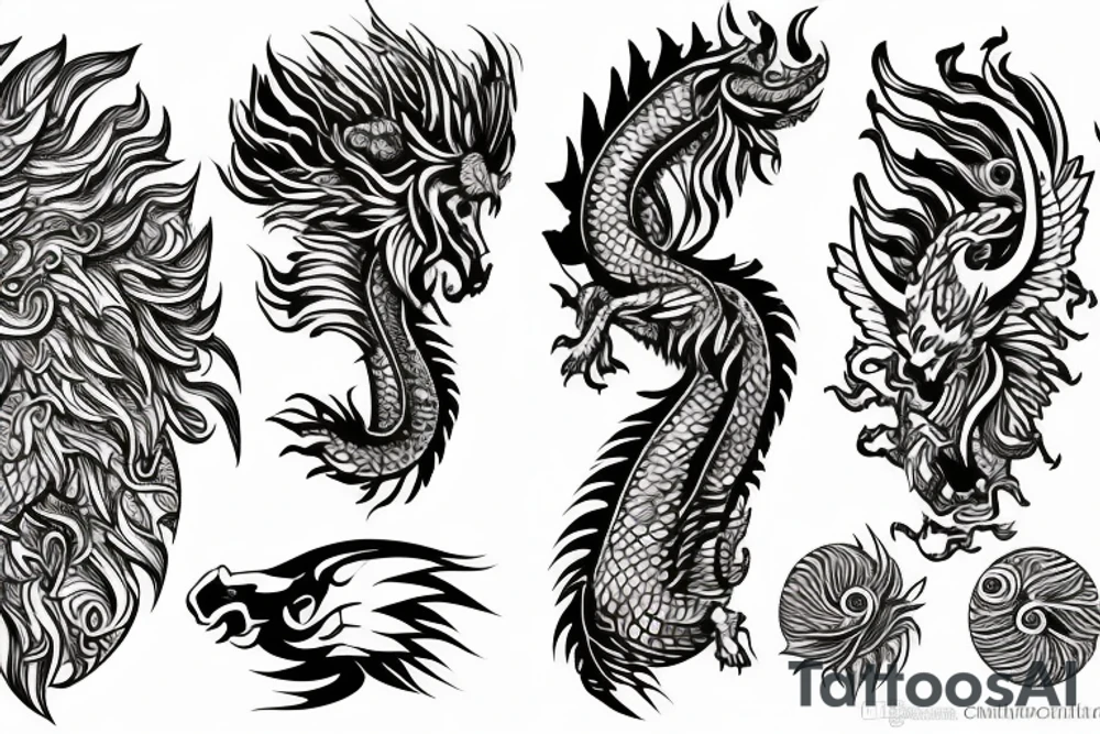 Lion dragon shaman Pegasus
 mystical
 lions mane
dragons wings
dragons feet
abstract negative space
dark
hallucinogenic
Fortune teller
Chrystal ball
Orbuculum tattoo idea