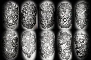 Lion dragon shaman Pegasus
 mystical
 lions mane
dragons wings
dragons feet
abstract negative space
dark
hallucinogenic
Fortune teller
Chrystal ball
Orbuculum tattoo idea