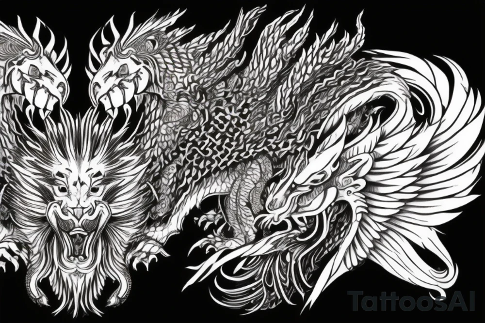 Lion dragon shaman Pegasus
 mystical
 lions mane
dragons wings
dragons feet
abstract negative space
dark
hallucinogenic
Fortune teller
Chrystal ball
Orbuculum tattoo idea