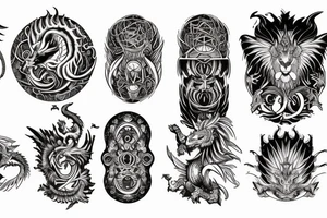 Lion dragon shaman Pegasus
 mystical
 lions mane
dragons wings
dragons feet
abstract negative space
dark
hallucinogenic
Fortune teller
Chrystal ball
Orbuculum tattoo idea