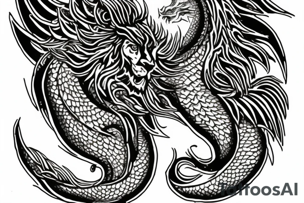 Lion dragon shaman Pegasus
 mystical
 lions mane
dragons wings
dragons feet
abstract negative space
dark
hallucinogenic
Fortune teller
Chrystal ball
Orbuculum tattoo idea