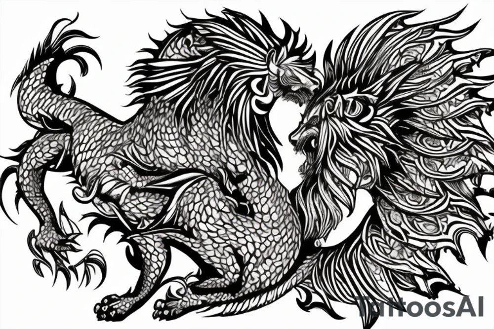 Lion dragon shaman Pegasus
 mystical
 lions mane
dragons wings
dragons feet
abstract negative space
dark
hallucinogenic
Fortune teller
Chrystal ball
Orbuculum tattoo idea