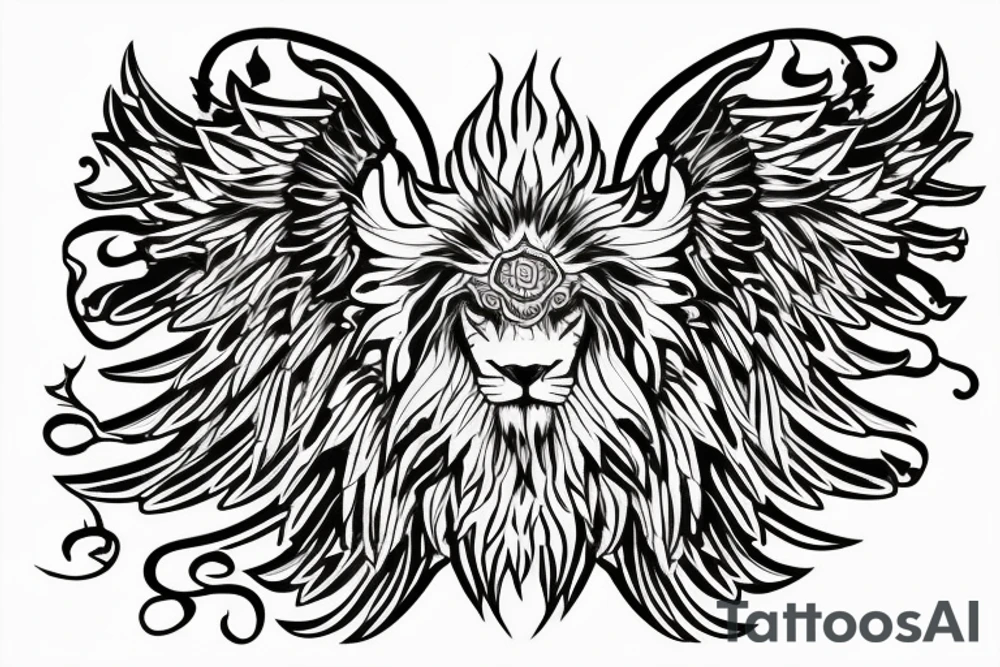 Lion dragon shaman Pegasus
 mystical
 lions mane
dragons wings
dragons feet
abstract negative space
dark
hallucinogenic
Fortune teller
Chrystal ball
Orbuculum tattoo idea