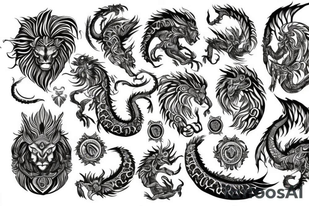Lion dragon shaman Pegasus
 mystical
 lions mane
dragons wings
dragons feet
abstract negative space
dark
hallucinogenic
Fortune teller
Chrystal ball
Orbuculum tattoo idea