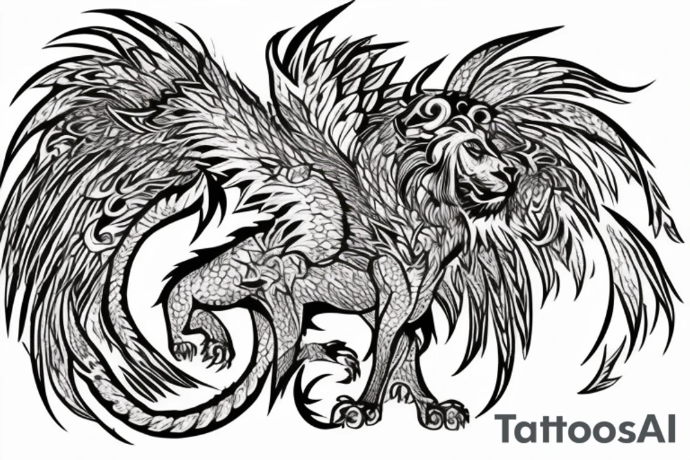 Lion dragon shaman Pegasus
 mystical
 lions mane
dragons wings
dragons feet
abstract negative space
dark
hallucinogenic
Fortune teller
Chrystal ball
Orbuculum tattoo idea