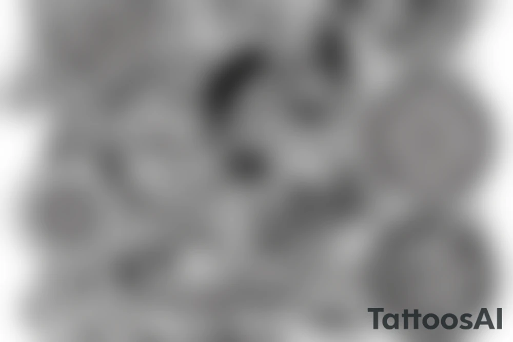 Create a tattoo design that incorporates the number 444 in a creative way. The design should include elements that represent good luck, balance, and stability. Use warm colors and bold lines to create an eye-catching design tattoo idea
