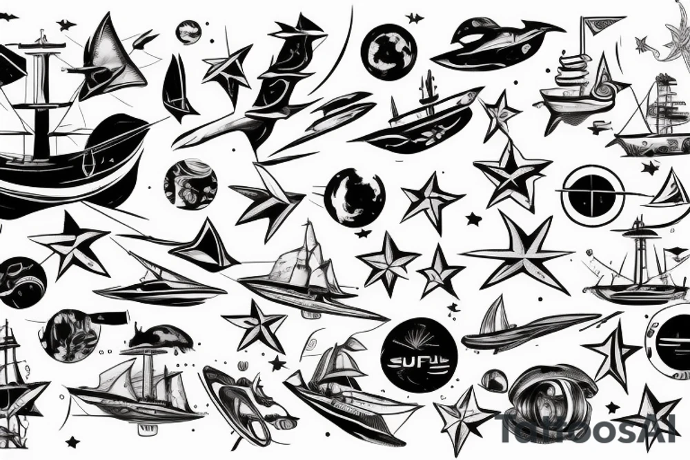 Syfy, modern, for man, star ship tattoo idea