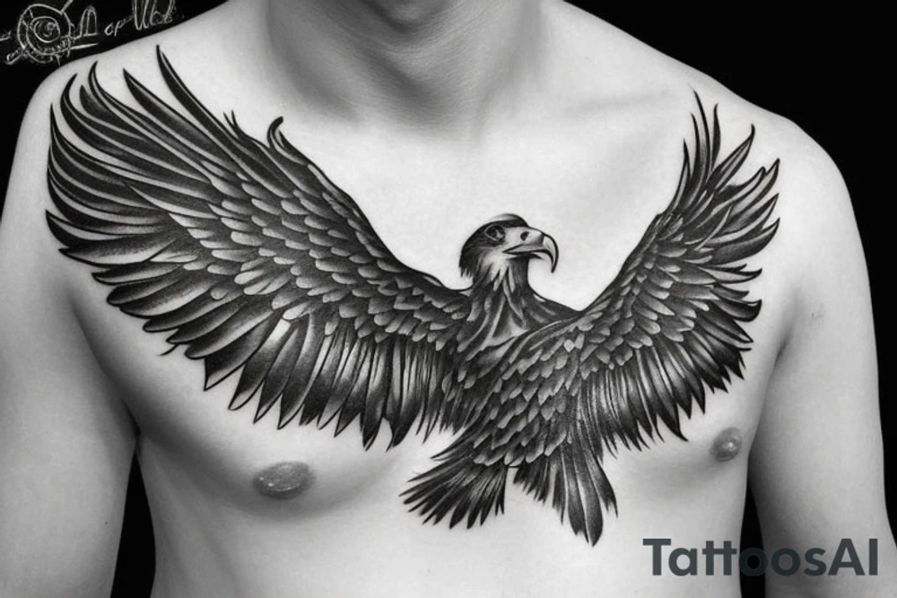 a eagle's wing with the name "Hourria" inside it tattoo idea