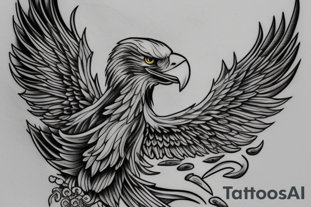 an eagle's wing with the name "Hourria" inside it tattoo idea