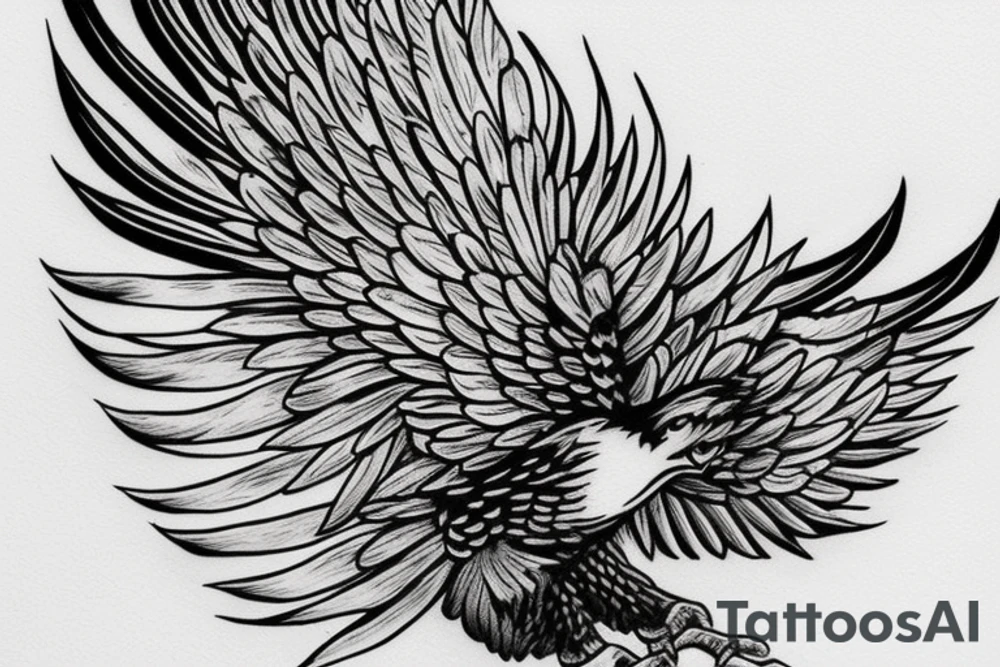 an eagle's wing with the name "Hourria" inside it tattoo idea