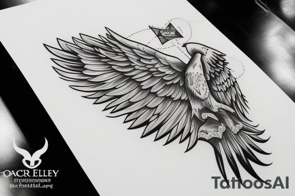 one eagle's wing with the text "Hourria" inside it tattoo idea